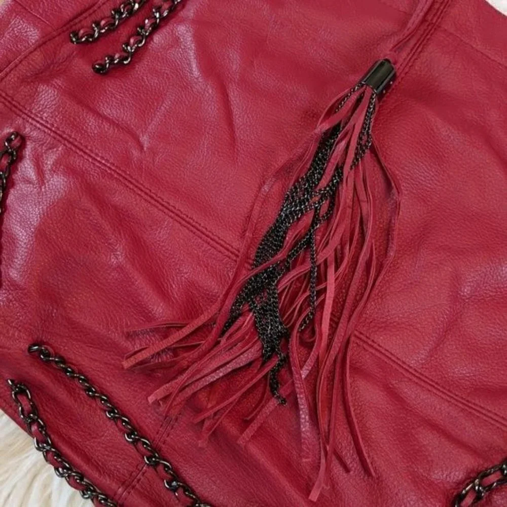 Vince Camuto Purse womens Large Red Leather Tassel Hobo Bag city life office lux